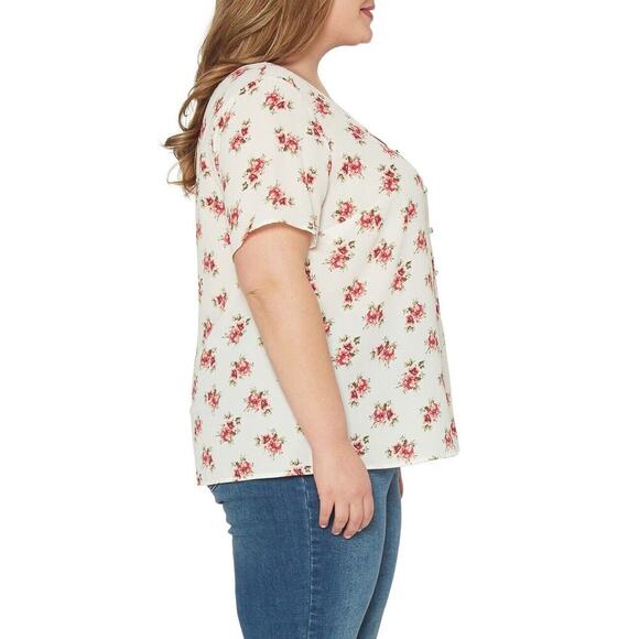 Pleione Blouse Womens Plus Size 3X Short Sleeve Floral Print Faux Wrap Neckline - Picture 12 of 12